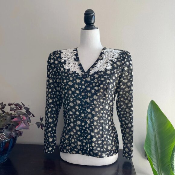 90s Jeremy Scott Buttoned Whimsigoth Floral Blouse - Picture 1 of 7